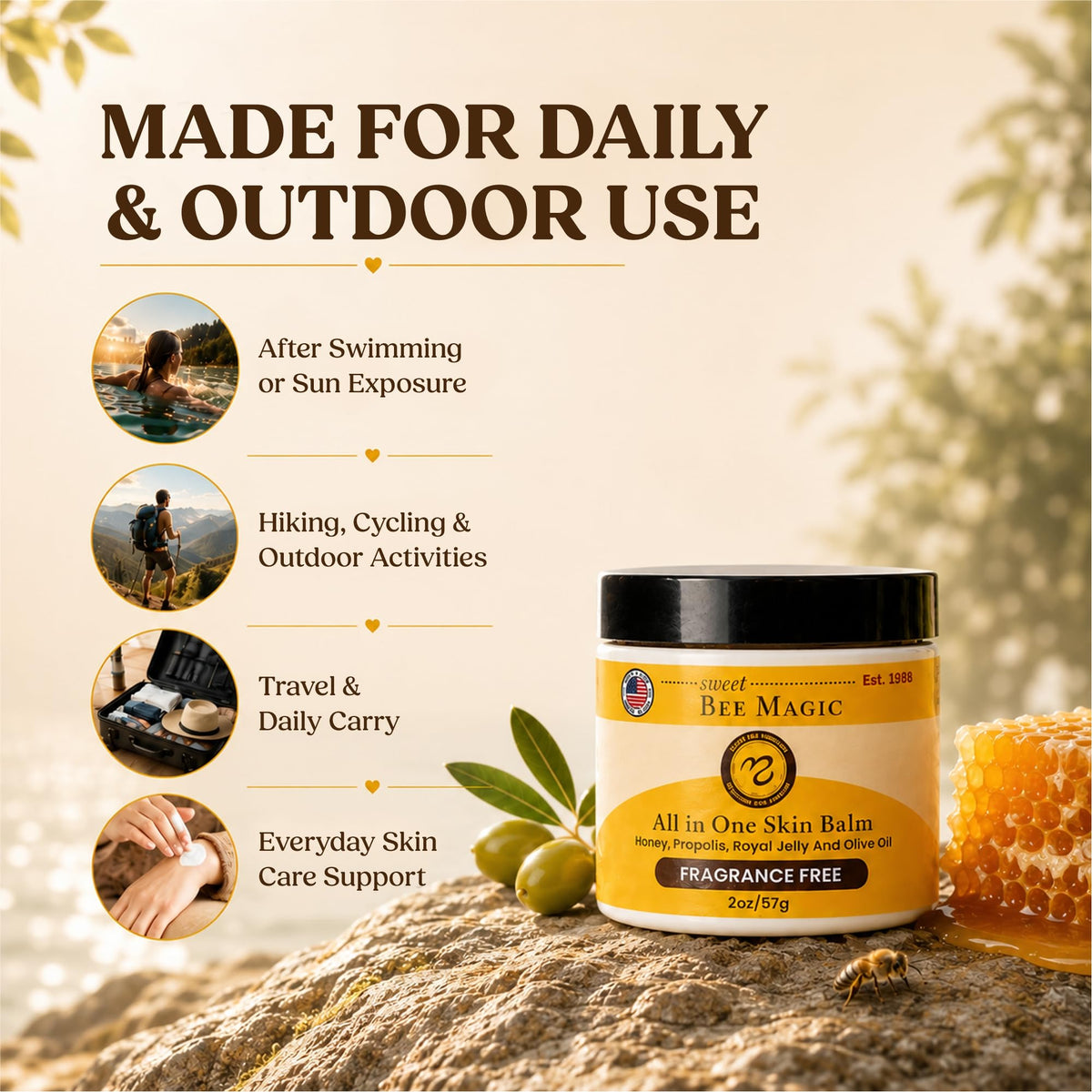 Sweet Bee Naturals Organic Honey Bee Balm for Face Body - Sweet Bee Naturals Official Imagery - 5