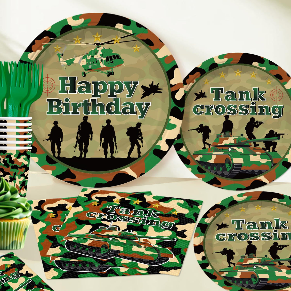 198Pcs Yingoto Army Birthday Party Decorations Tableware Set - Yingoto Official Imagery - 7