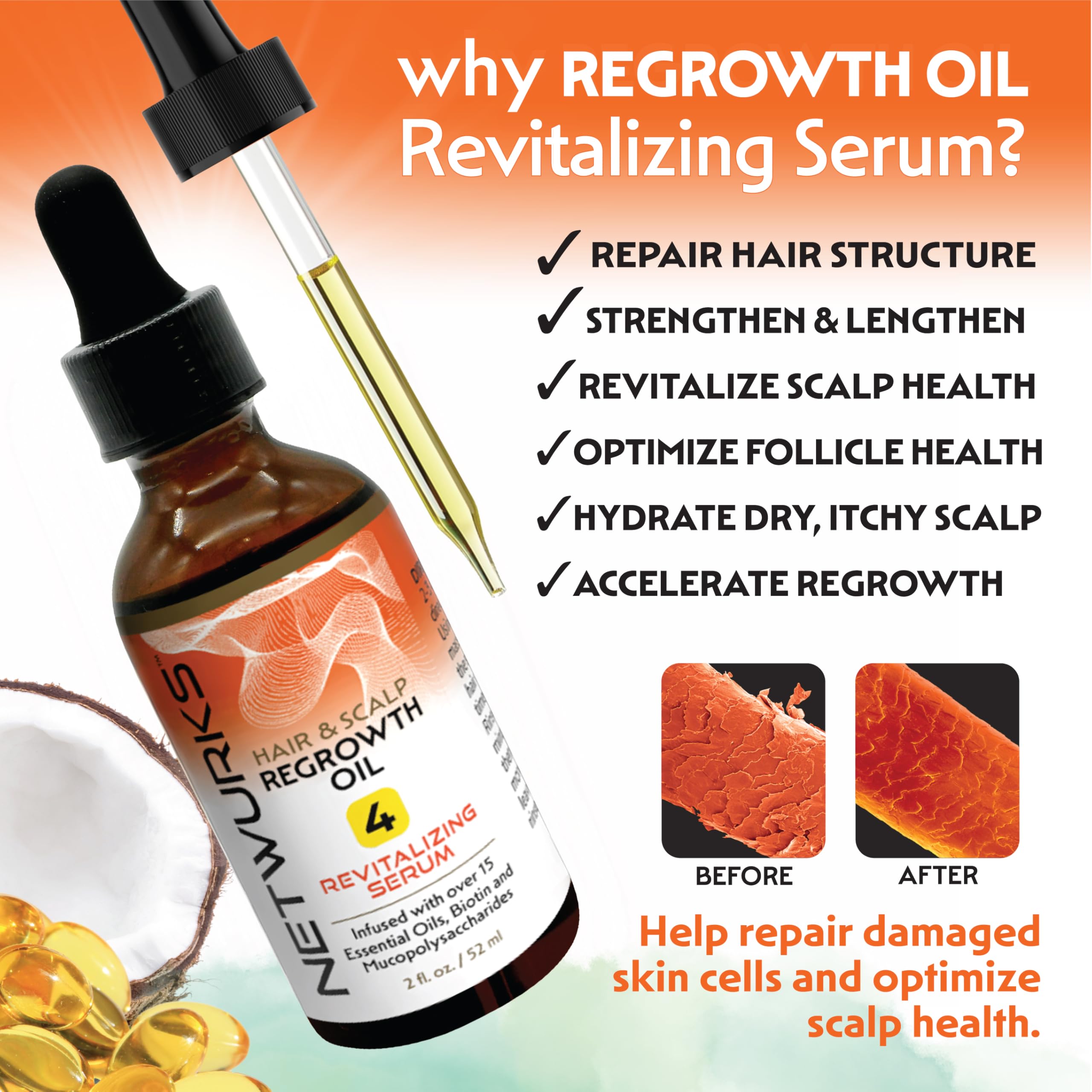 Netwurks Hair & Scalp Bonding Oil | Repairs & Moisturizes Hair Structure with Essential Oils | Promotes a Healthier Scalp & Hair Growth | 2 Oz