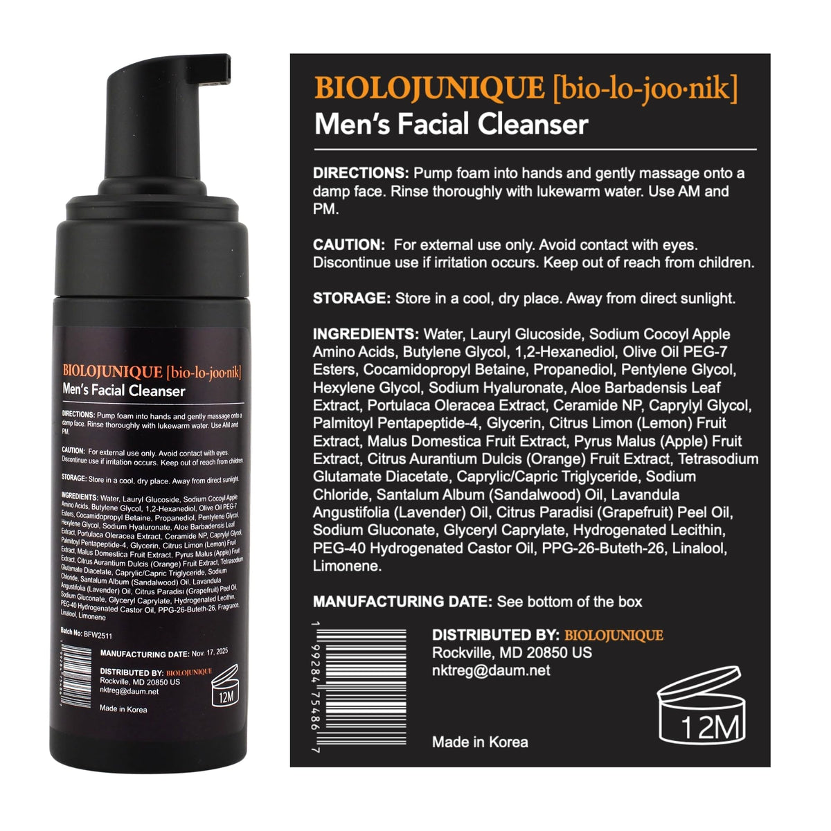 Hydrating Foaming Facial Cleanser for Men No Dryness No - BIOLOJUNIQUE Official Imagery - 7