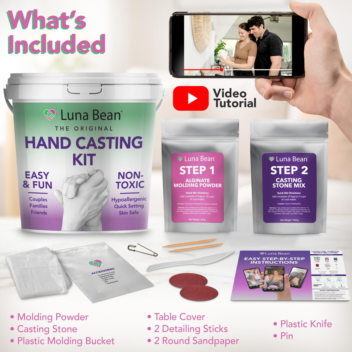 Luna Bean Hand Casting Kit Couples Anniversary Wedding Hand - Luna Bean Official Imagery - 7