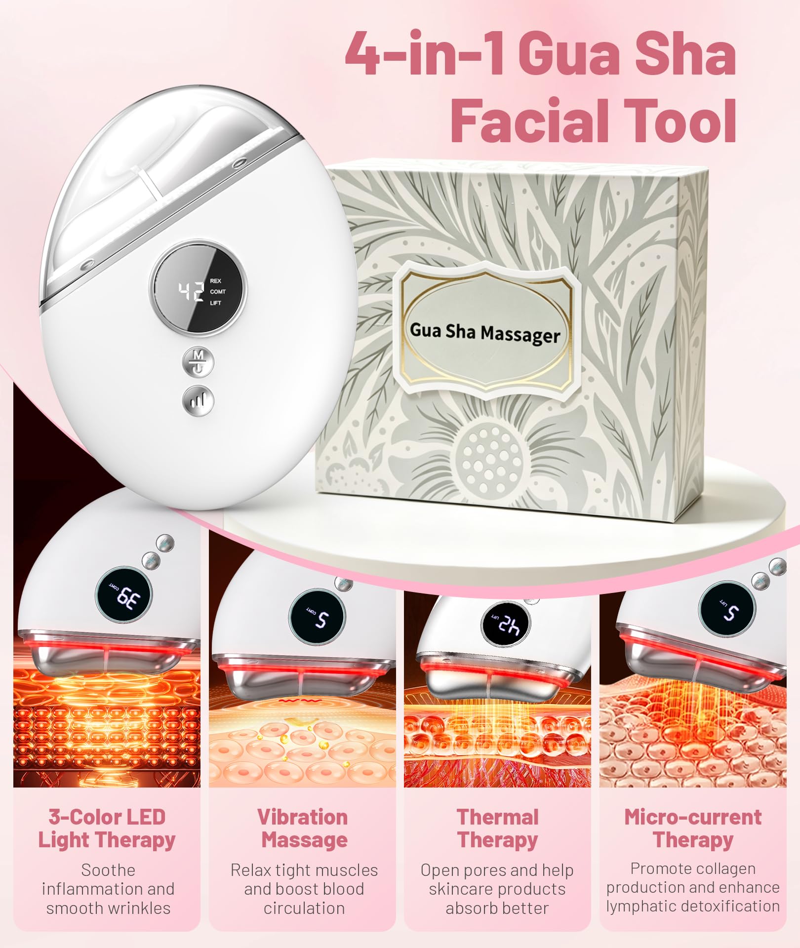4 in 1 Red Light Therapy for Face and Neck Gua Sha Facial - Jobazok Official Imagery - 3