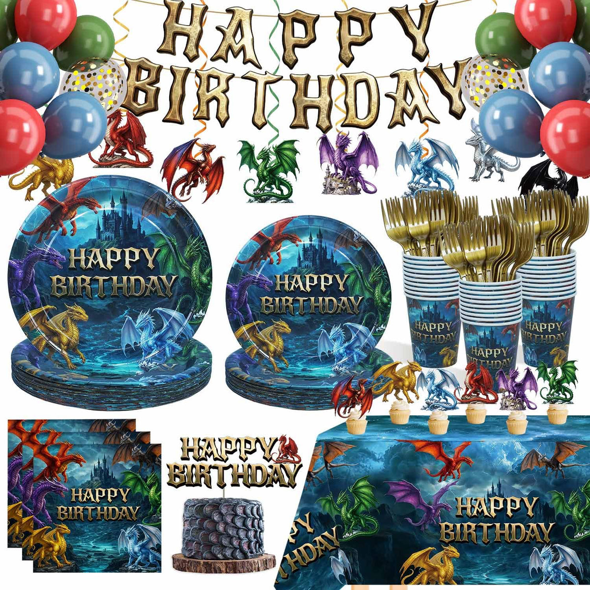 185Pcs Dragon Birthday Party Decorations Serves 25 Guests - Caisehabu Official Imagery - 1