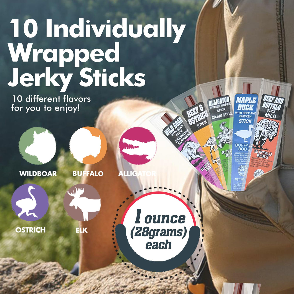 Jerky n Spice Wild Game Meat Sticks Gift Box 10 Pack Exotic - Jerky-n-Spice Official Imagery - 4
