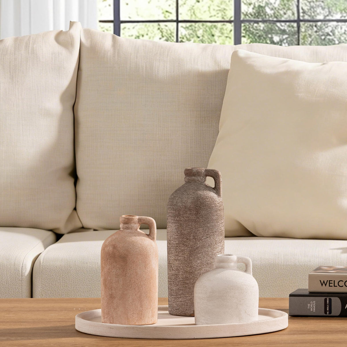Ceramic Vase Set of 3 Home Decor Living Room Table - Vanselia Official Imagery - 3
