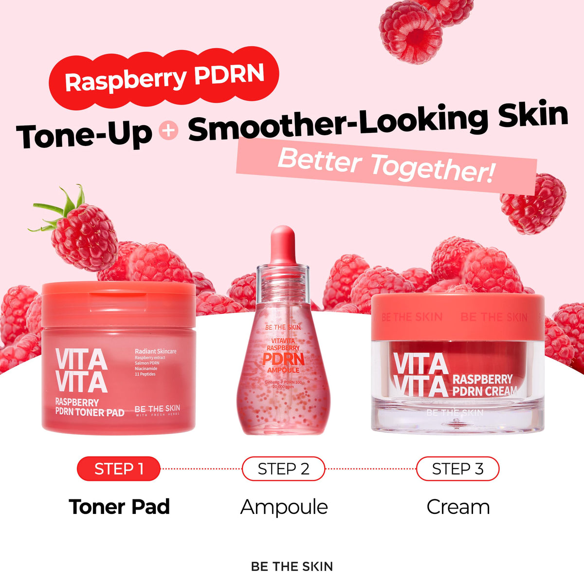 BE THE SKIN Vitavita Raspberry PDRN Toner Pad 2 Niacinamide - BE THE SKIN Official Imagery - 8