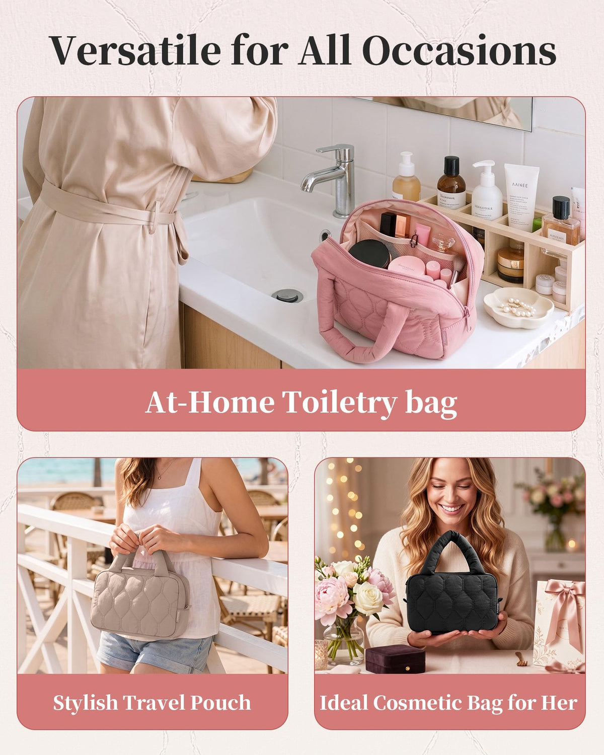 Travel Makeup Bag for Women Puffy Makeup Pouch Cosmetic Bag - Elmklare Official Imagery - 7