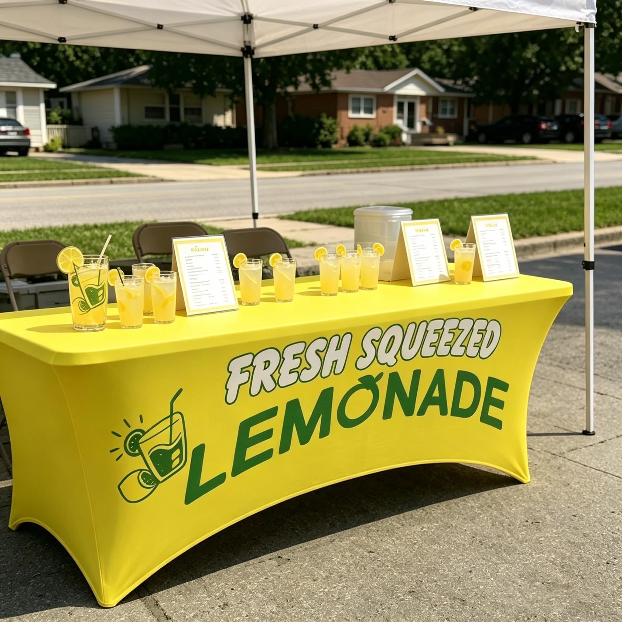 Elastic Lemonade Stand Table Cloth – 70"x30" Fitted Polyester - Product Imagery