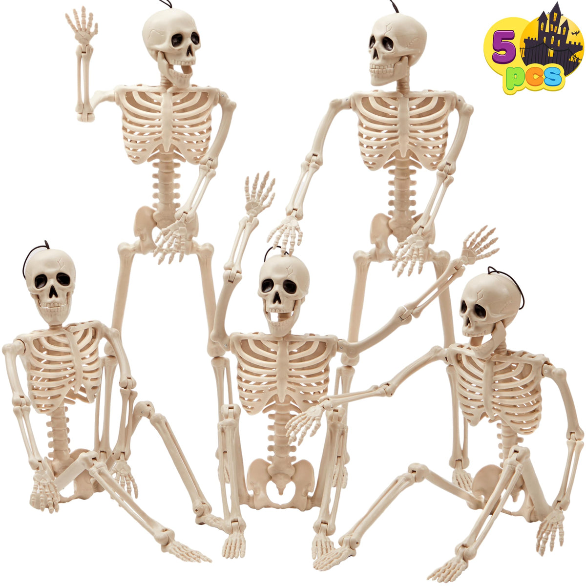 JOYIN 5 PCS Posable Halloween Skeleton Decor 16 Inches Full - JOYIN Official Imagery - 1