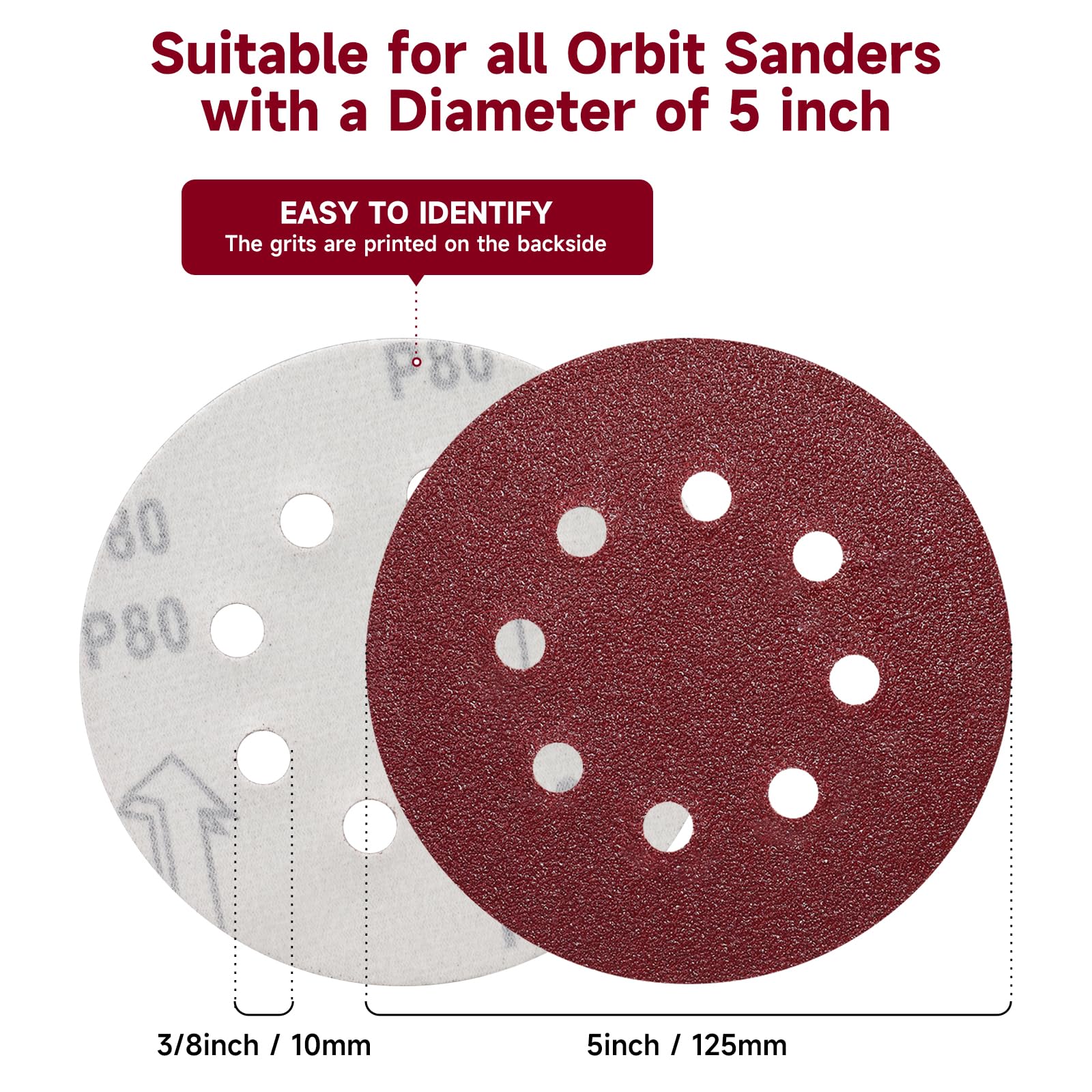 POTUINOM 100PCS 5 Inch Sanding Discs 100 Grit Sandpaper for Orbit - POTUINOM Official Product View 3