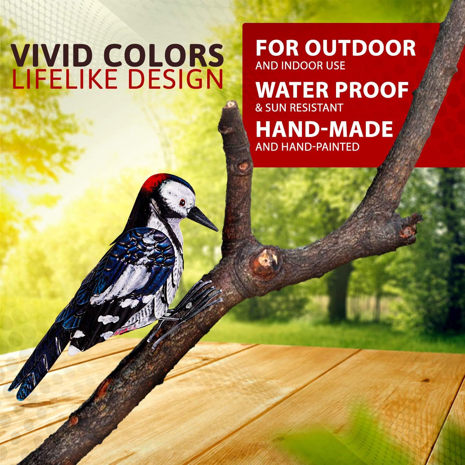 Shefio metal woodpecker bird figurine for garden, detailed outdoor bird statue suitable for backyard decor and gifts