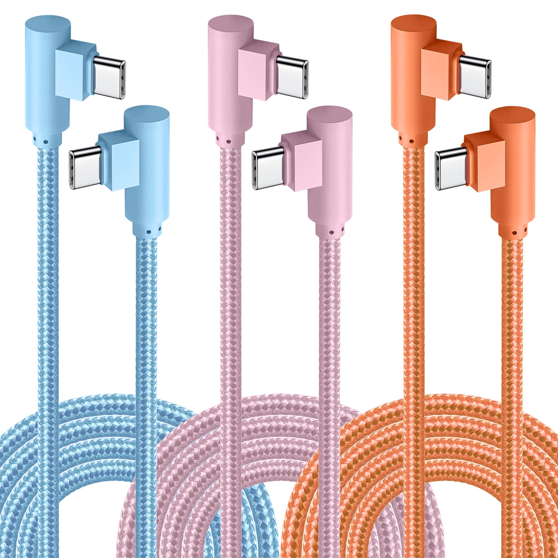 APFEN 10ft USB C cable with 60W fast charging, 90-degree connector, 3-pack, black electronic cables for smartphones and devices