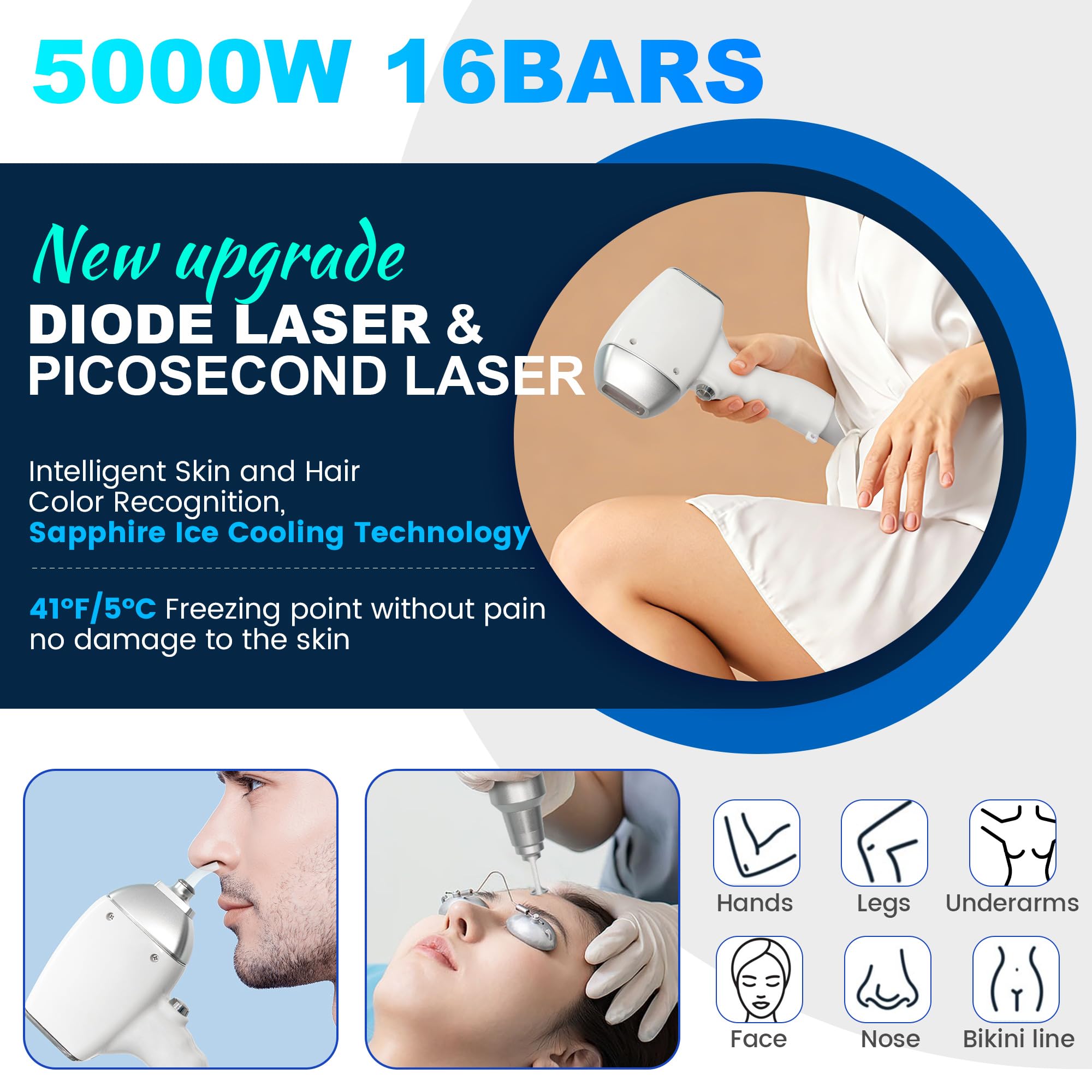 16 Bars 2-IN-1 Hair Removal Machine With Magnetic Head 4 Wavelengths