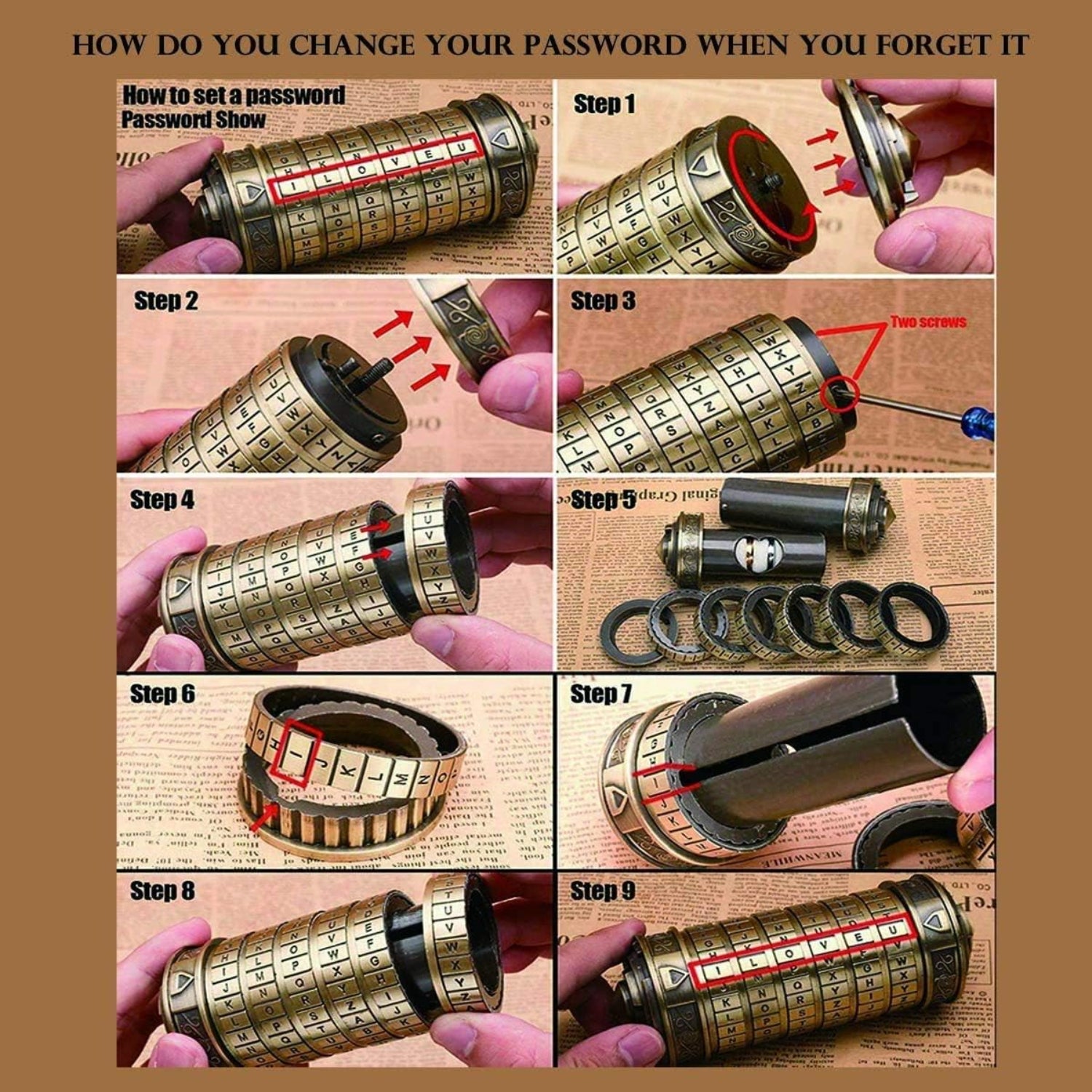 Mini Cryptex lock puzzle box by coejokno, inspired by Da Vinci Code, featuring a hidden compartment and intricate design.
