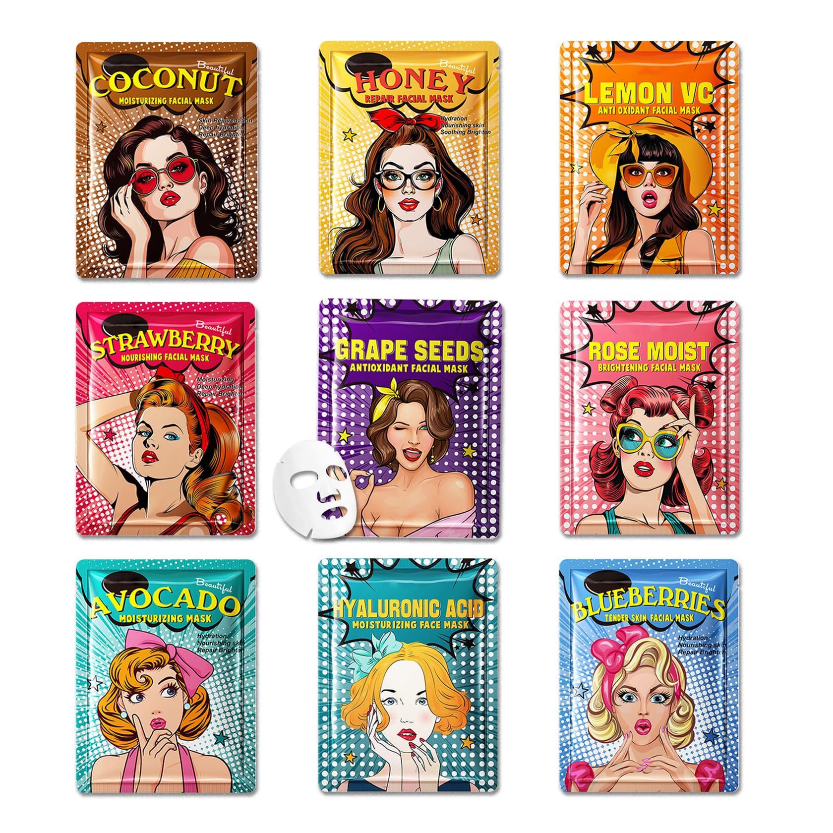 10PCS Hydrating Facial Sheet Mask,Moisturizing Face Masks - JunKuJK