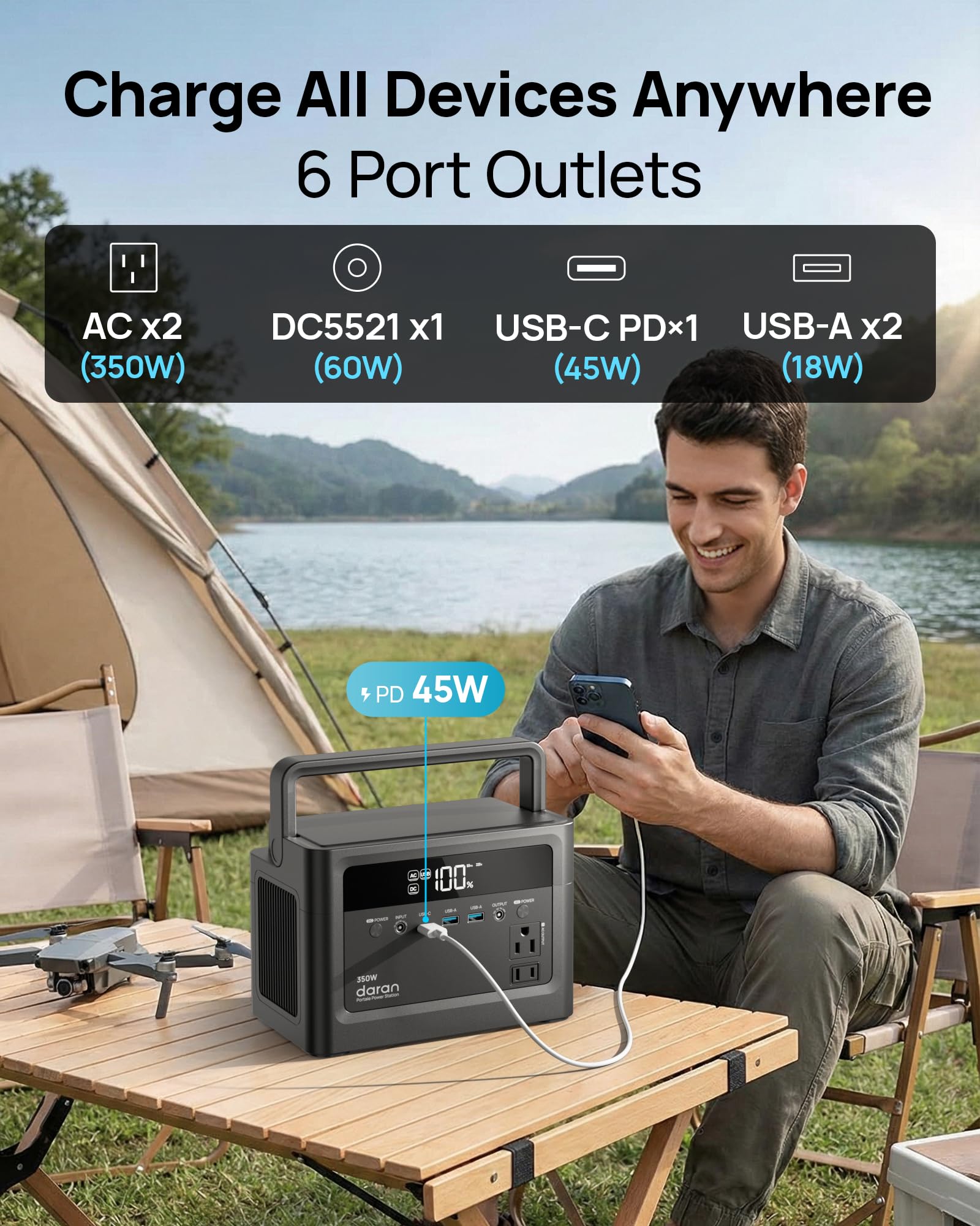 DaranEner Portable Power Station 350W  Solar Generator 230.4Wh/11 - DaranEner Official Product View 3