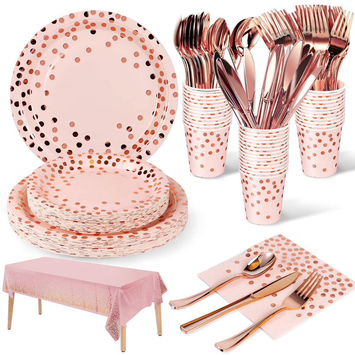 Nkaiso 141Pcs Pink Rose Gold Paper Plates and Napkins Party - Nkaiso Official Imagery - 2