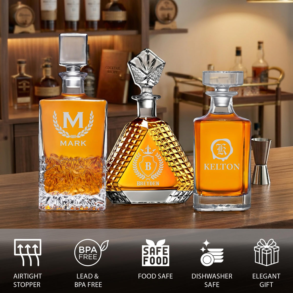 Personalized Square Whiskey Decanter Set 750ml Engraved - ENGRAVE MY MEMORIES Official Imagery - 8