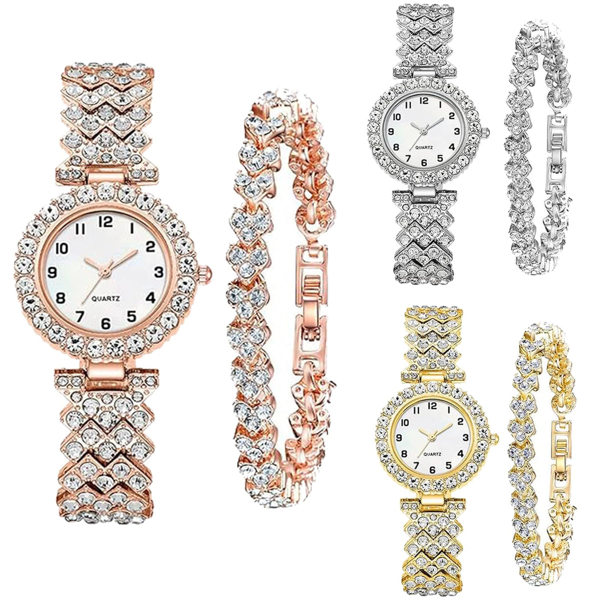 6 Pack Set Diamond Watches and Bangle Bracelet for Women - yunanwa Official Imagery - 1