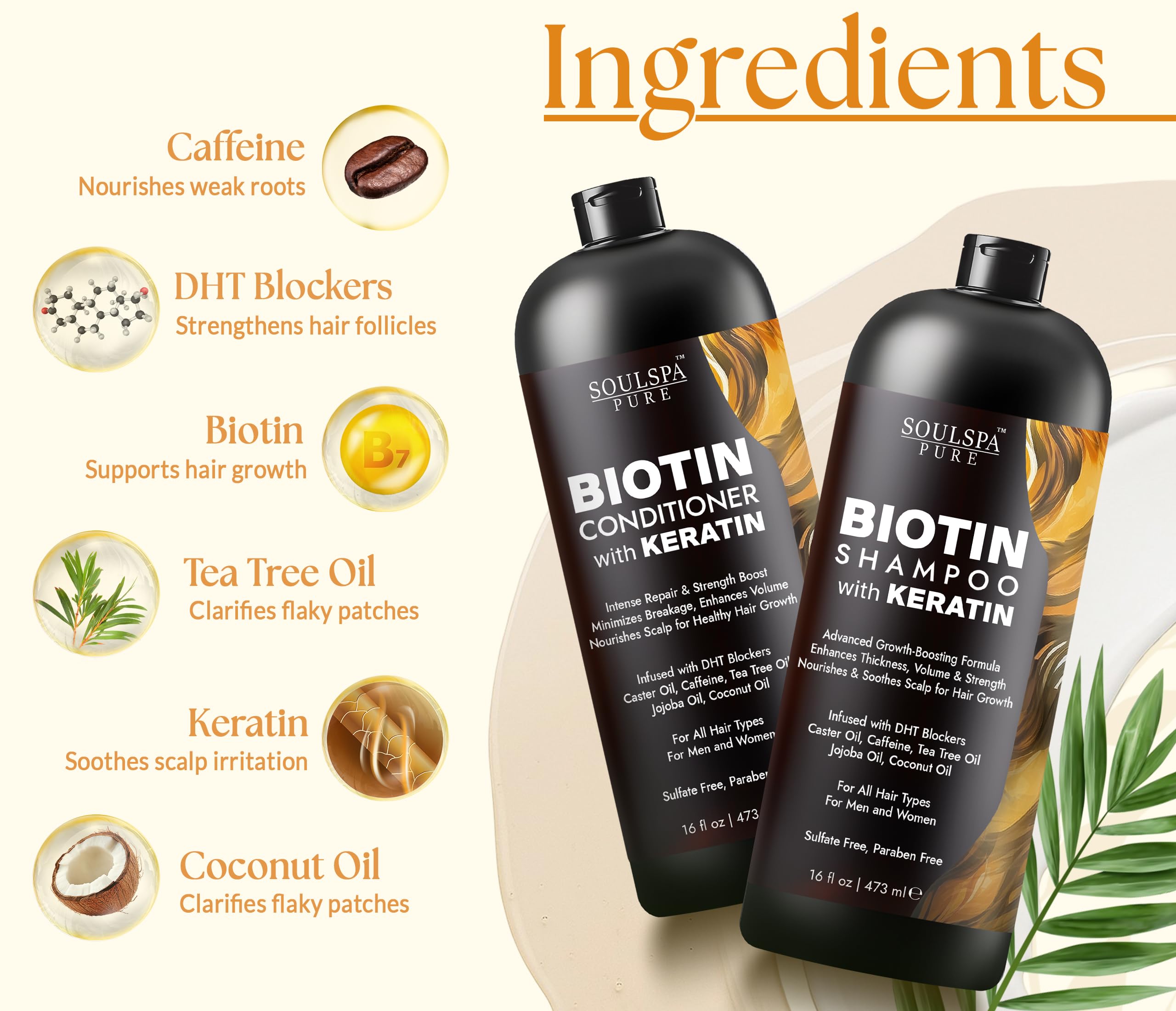 SOULSPA PURE Biotin Shampoo and Conditioner Set with Keratin - 16 fl oz Each - SOULSPA PURE Official Product View 3