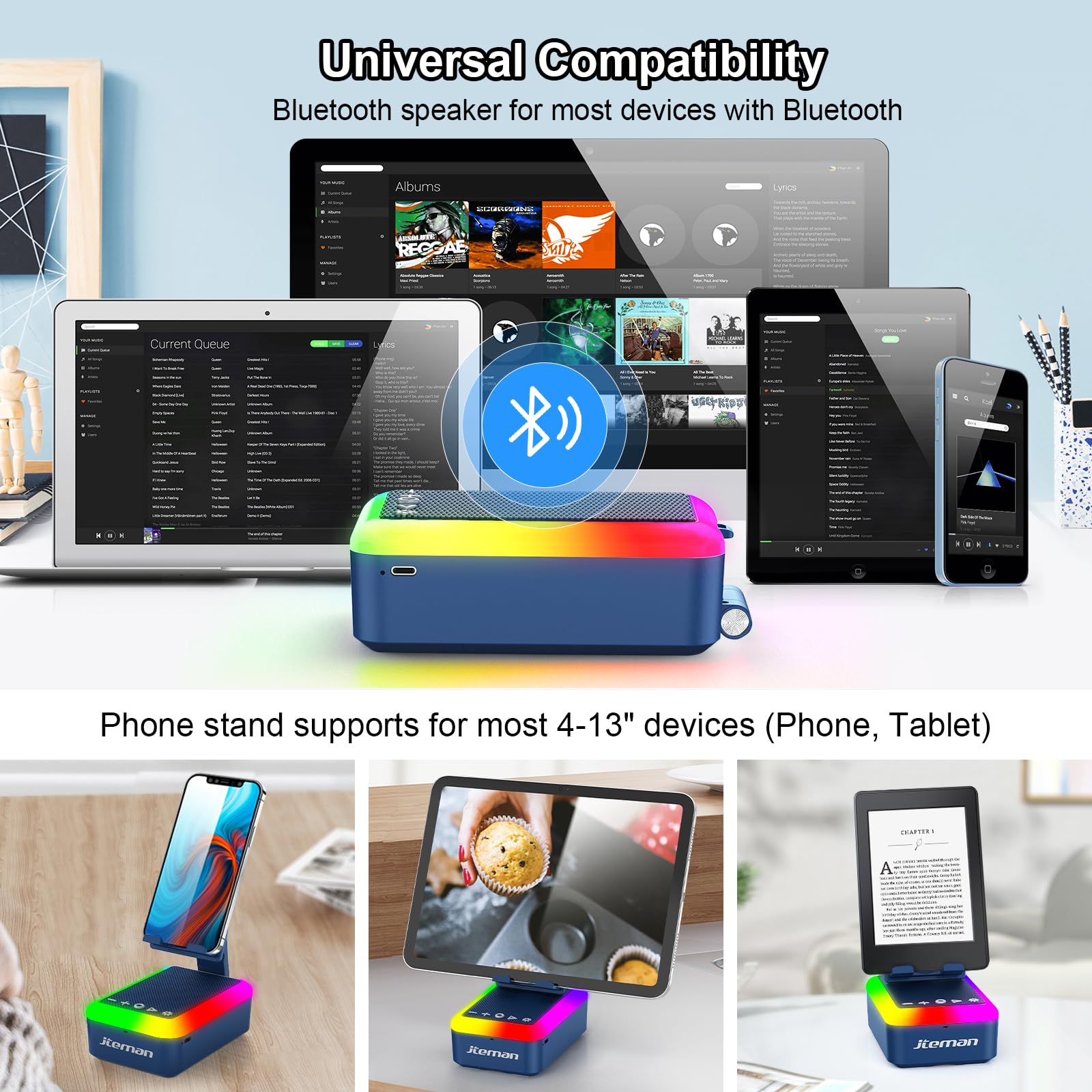JTEMAN Gifts for Men Women Cell Phone Stand with Bluetooth Speake - JTEMAN Official Product View 6