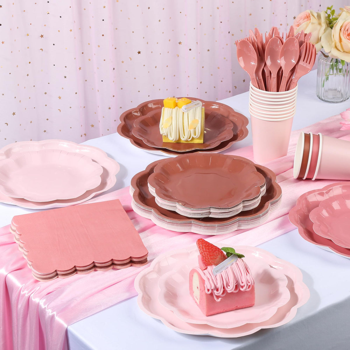 AimFun 168 Pcs Dusty Pink Paper Plates and Napkins for 24 - AimFun Official Imagery - 6