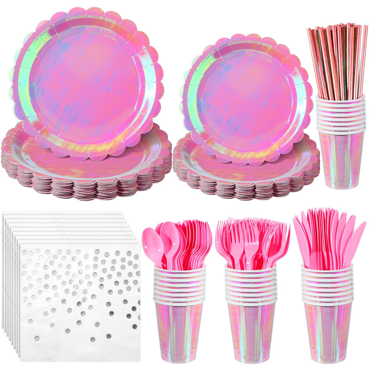 Jinei 200 Pcs Iridescent Pink Party Supplies Decorations - Jinei Official Imagery - 1
