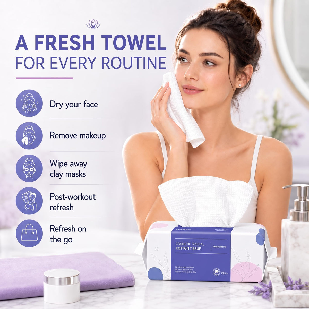 PoeticEHome Disposable Face Towels Thick Yet Soft Cotton Dry - PoeticEHome Official Imagery - 3