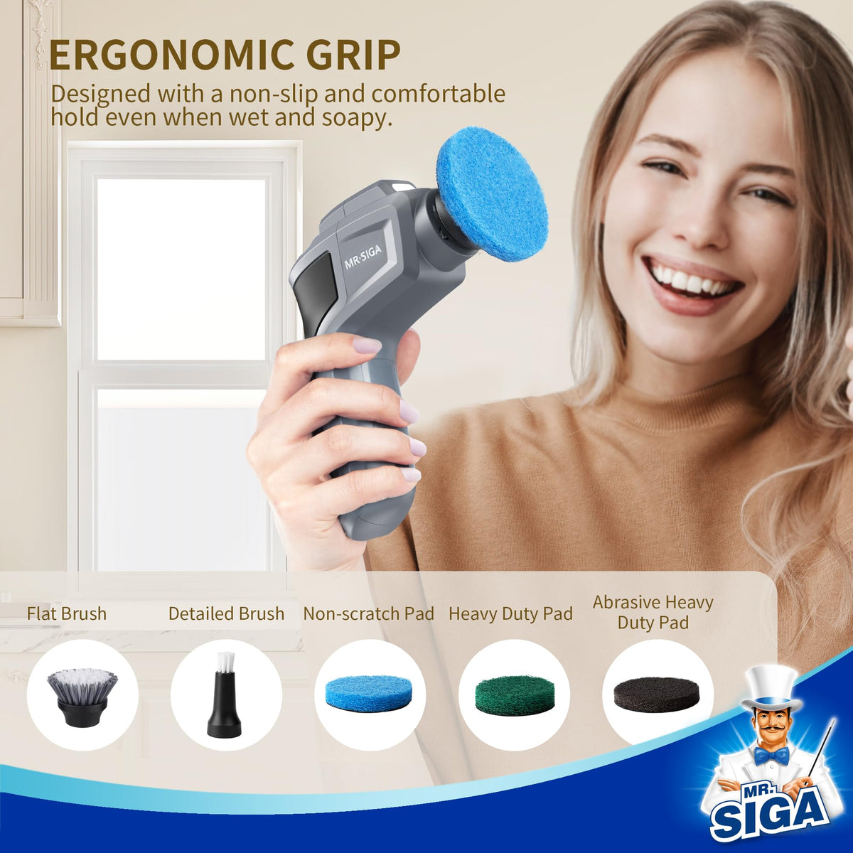 MR SIGA Electric Spin Scrubber for Kitchen and Bathroom - MR.SIGA Official Imagery - 7