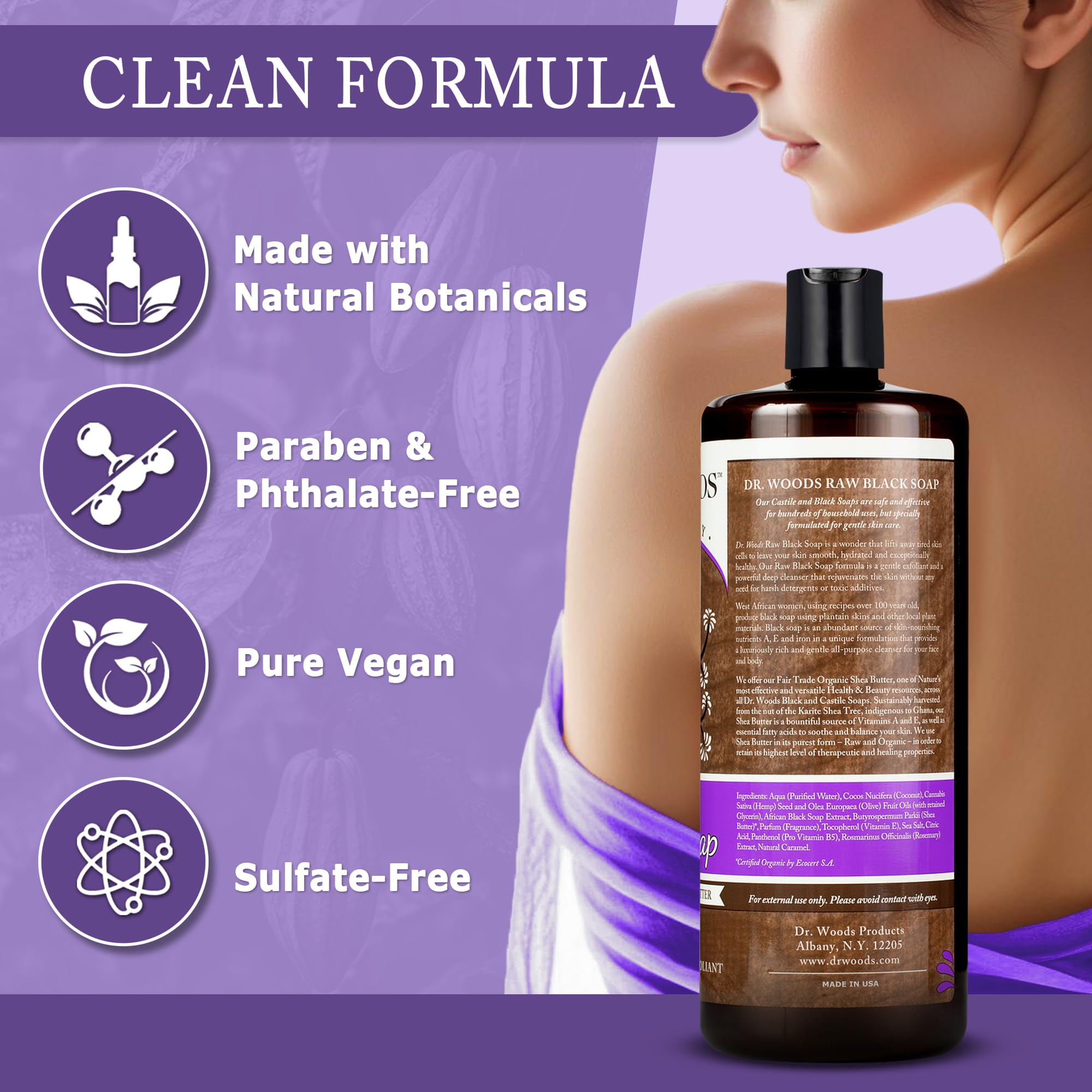 Dr. Woods Raw African Liquid Black Soap - 32 Fl Oz, Pack of 2