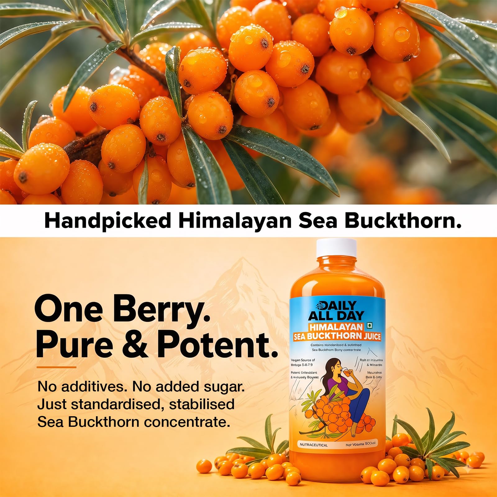 Himalayan Sea Buckthorn Juice Omega 7 Liquid Superfruit - Daily All Day Official Product Imagery - 5