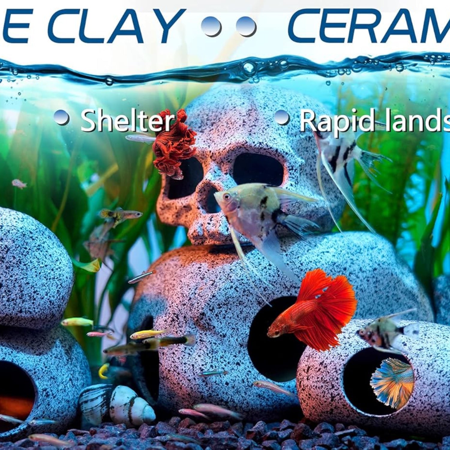 Ameliade aquarium cave decoration with rock design, suitable for fish tanks and shrimp habitats, adding natural underwater scenery.