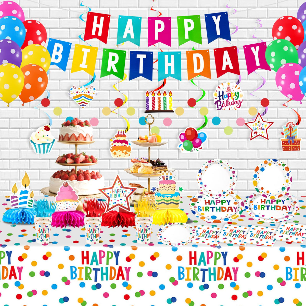 155Pcs Colorful Dots Birthday Party Decorations Party - AHCSMRE Official Imagery - 6