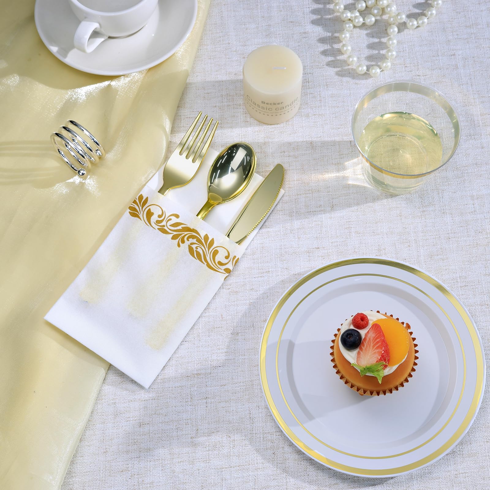 Goodluck 400 PCS Gold Plastic Silverware with Pocket Napkins for - Goodluck Official Product View 5