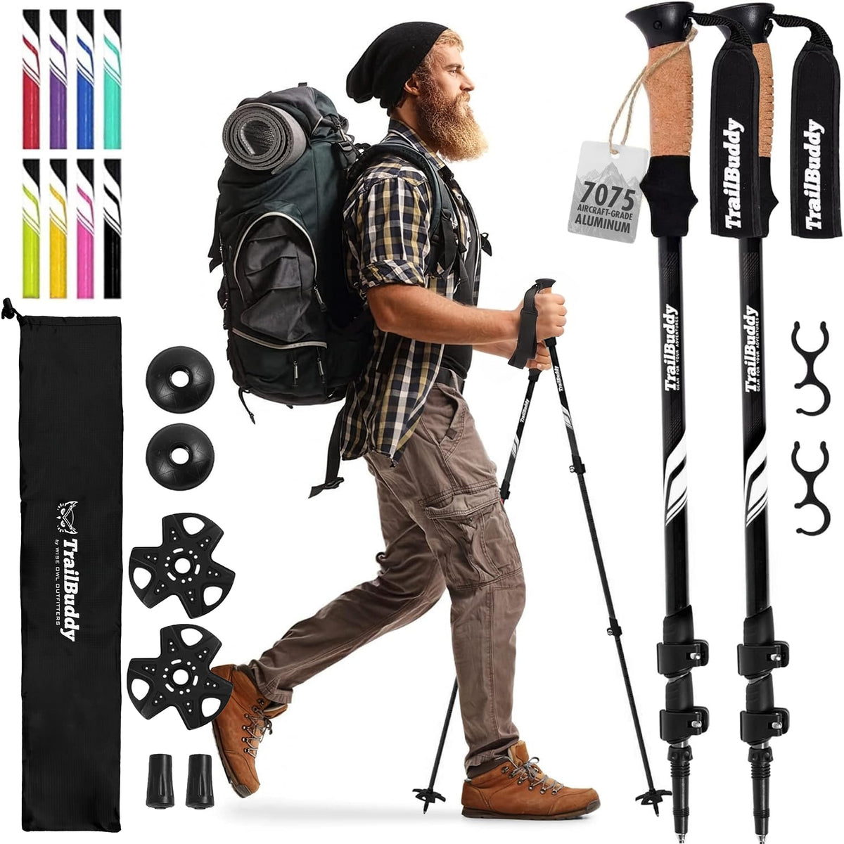 TrailBuddy Trekking Poles Lightweight 7075 Aluminum Hiking - TrailBuddy Official Imagery - 1