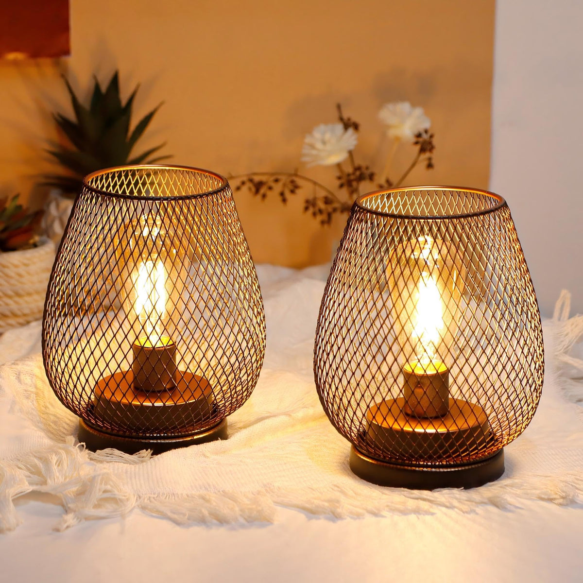 JHY DESIGN Set of 2 Metal Cage LED Lantern Battery Powered - JHY DESIGN Official Imagery - 7