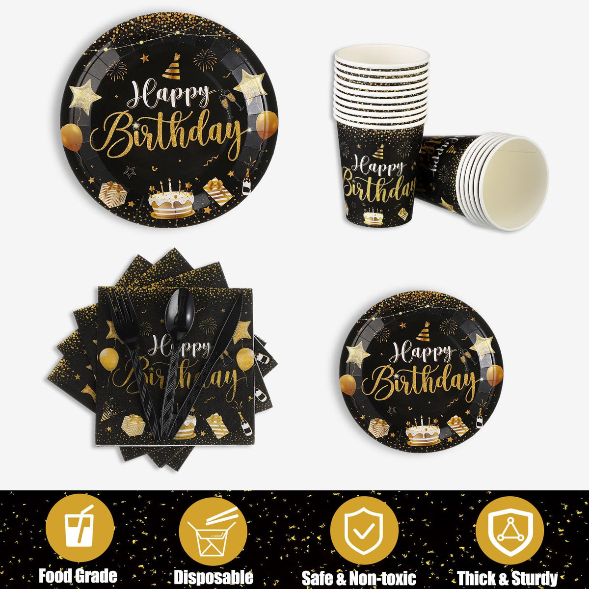 Vesici 171 Pcs Happy Birthday Party Supplies 24 Set Table - Vesici Official Imagery - 6