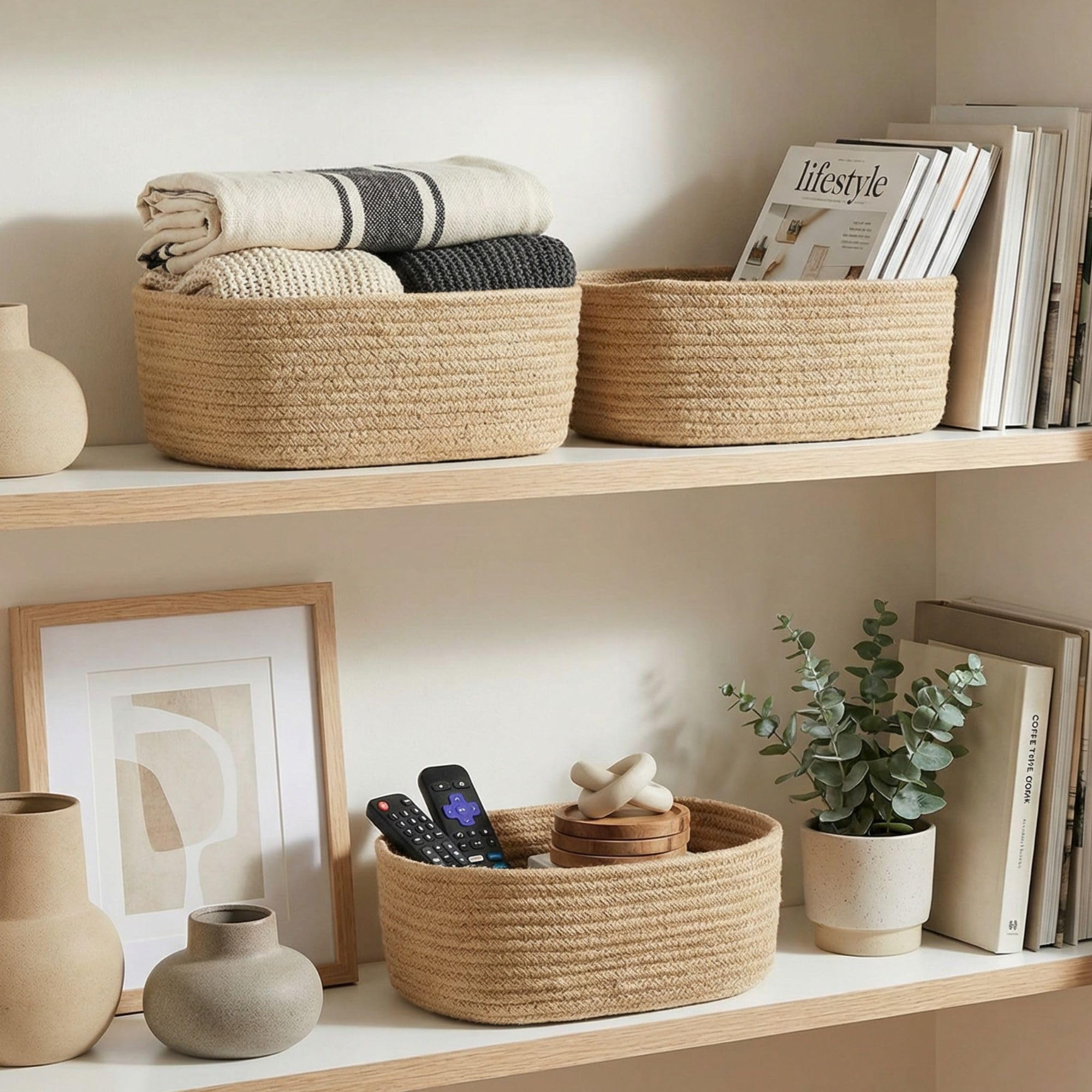 ZICOTO Beautiful Storage Basket Set of 3 - Sturdy Jute Rope Baske - ZICOTO Official Product View 9