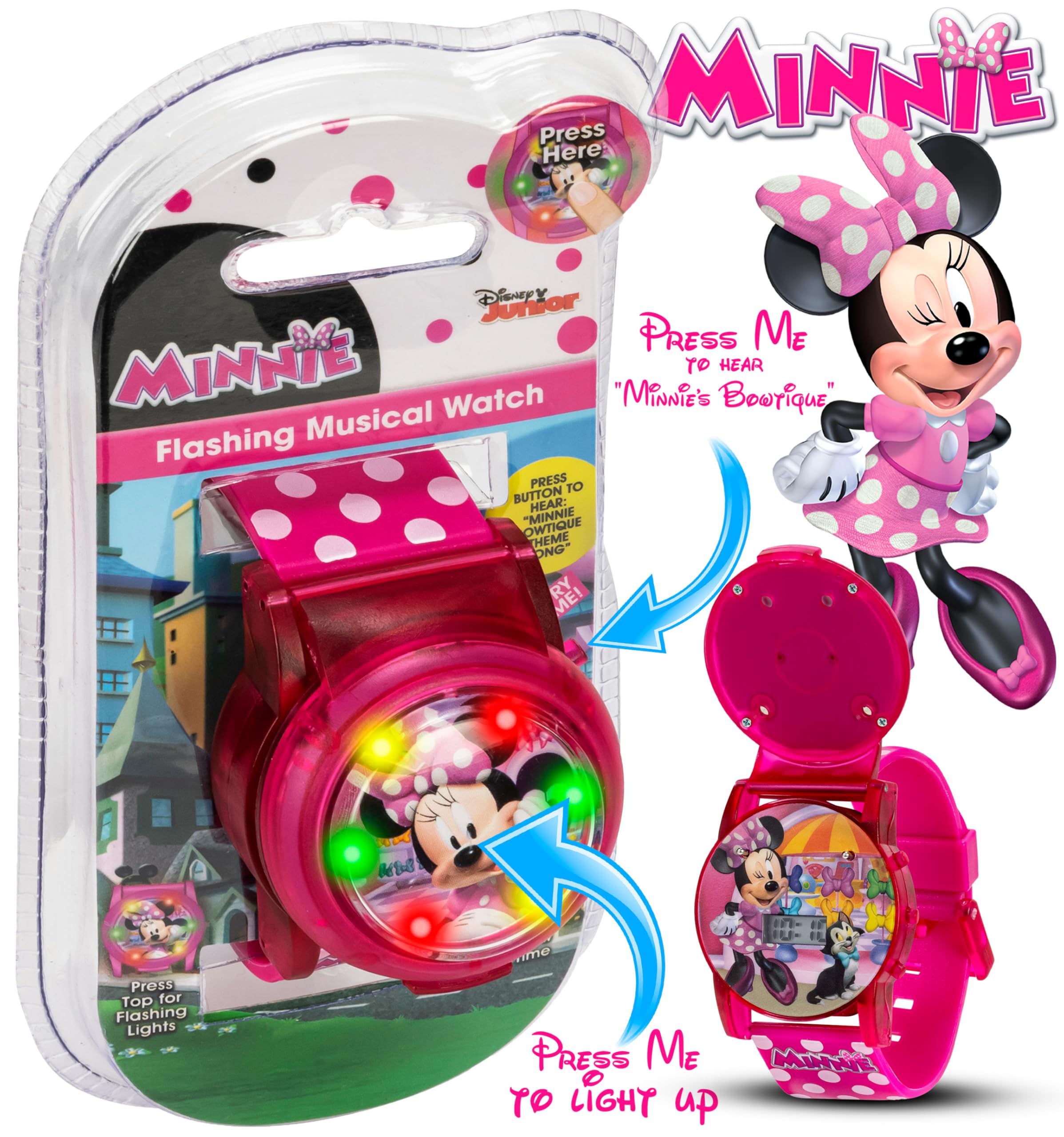 Disney Minnie Mouse Kids Flashing Musical Watch with Sound Effects, Co - View 3