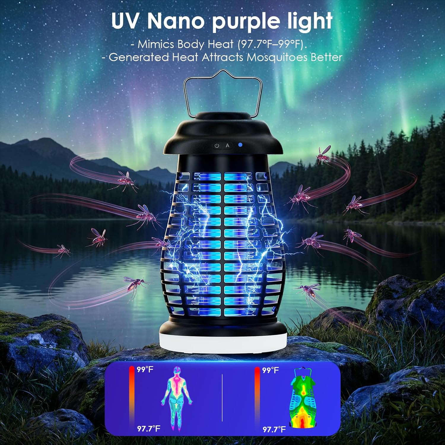 Portable outdoor and indoor bug zapper by otlotrte with cordless design and rechargeable battery, featuring a sleek mosquito elimination device.