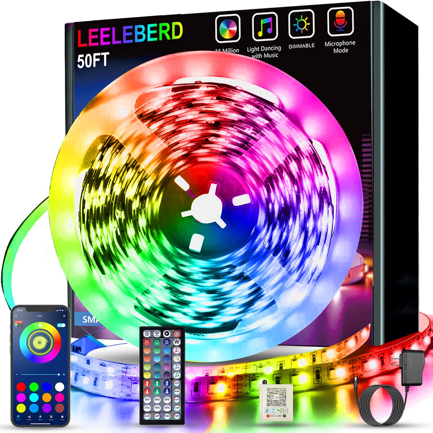 Leeleberd Led Lights for Bedroom 100 ft   Music Sync Color Changing RGB Led Stri - Leeleberd Official Product View 7