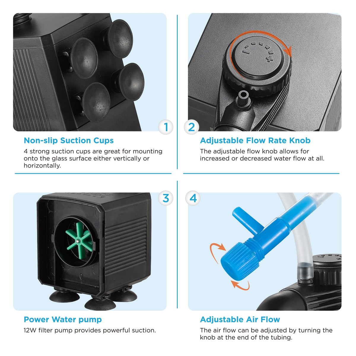 Internal Fish Tank Filter 12W Adjustable Water Flow - Weipro Official Imagery - 6