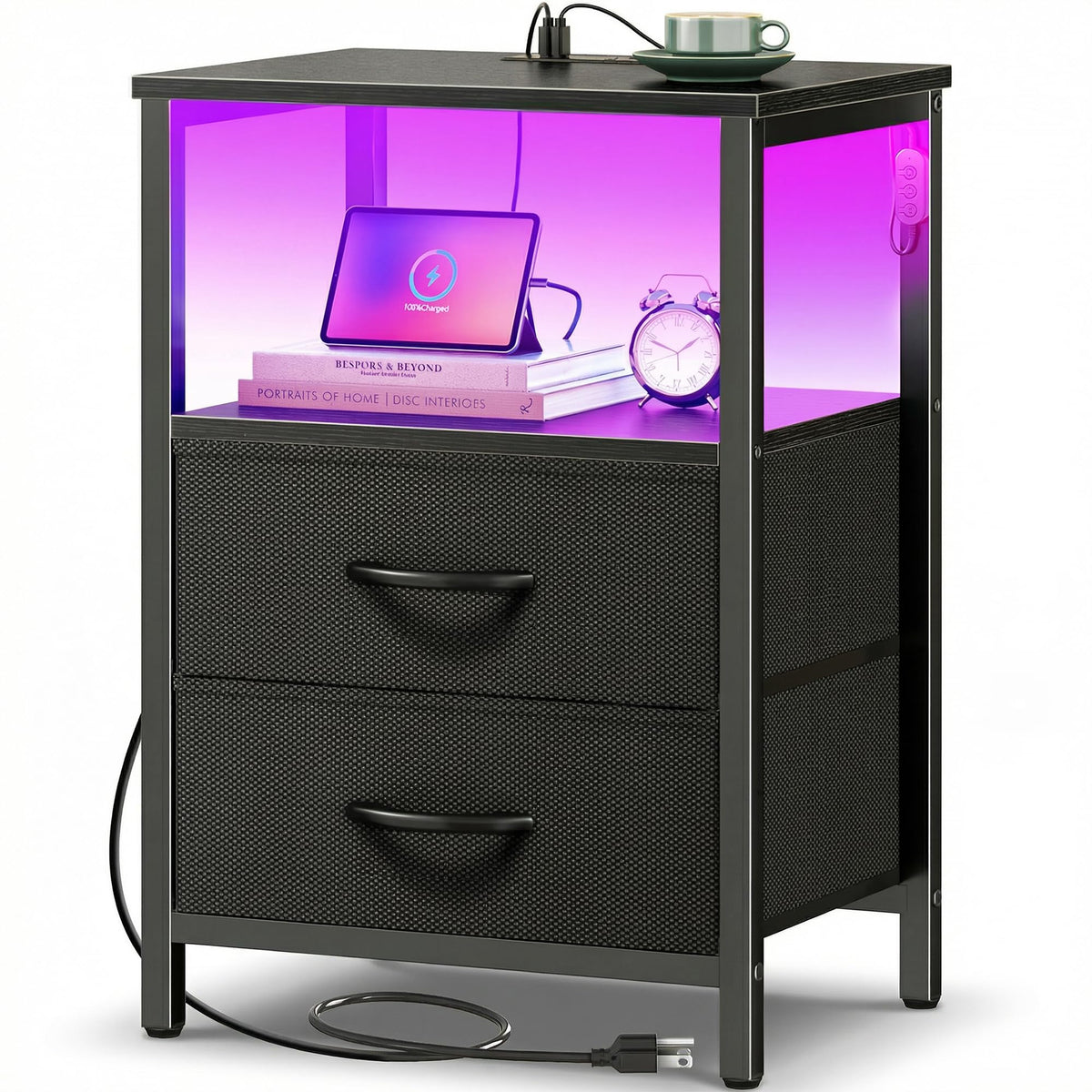 Huuger Night Stand with Charger Station and LED Lights 2 - Huuger Official Imagery - 1