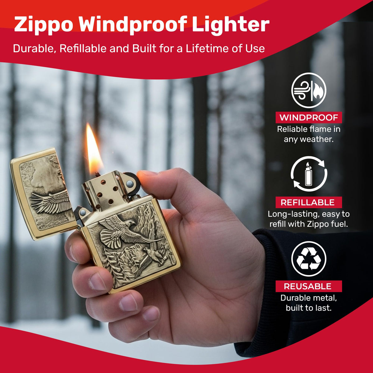 Zippo Eagles Dare Pocket Lighter - Premium Selection Official Imagery - 3