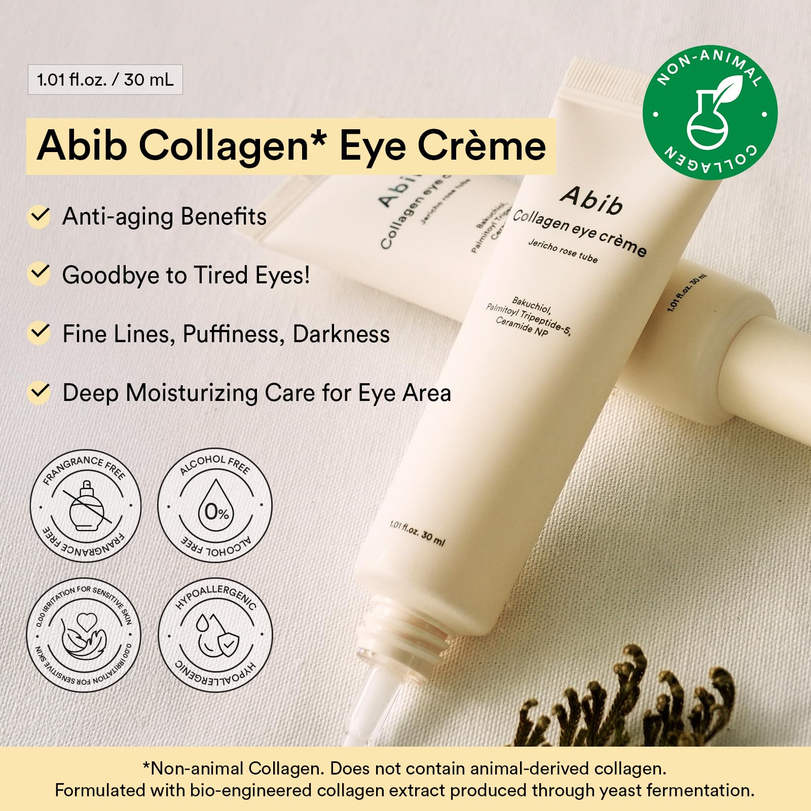 Abib Non animal Collagen Eye Cream Jericho Rose Tube 1 01 fl - Abib Official Product Imagery - 4