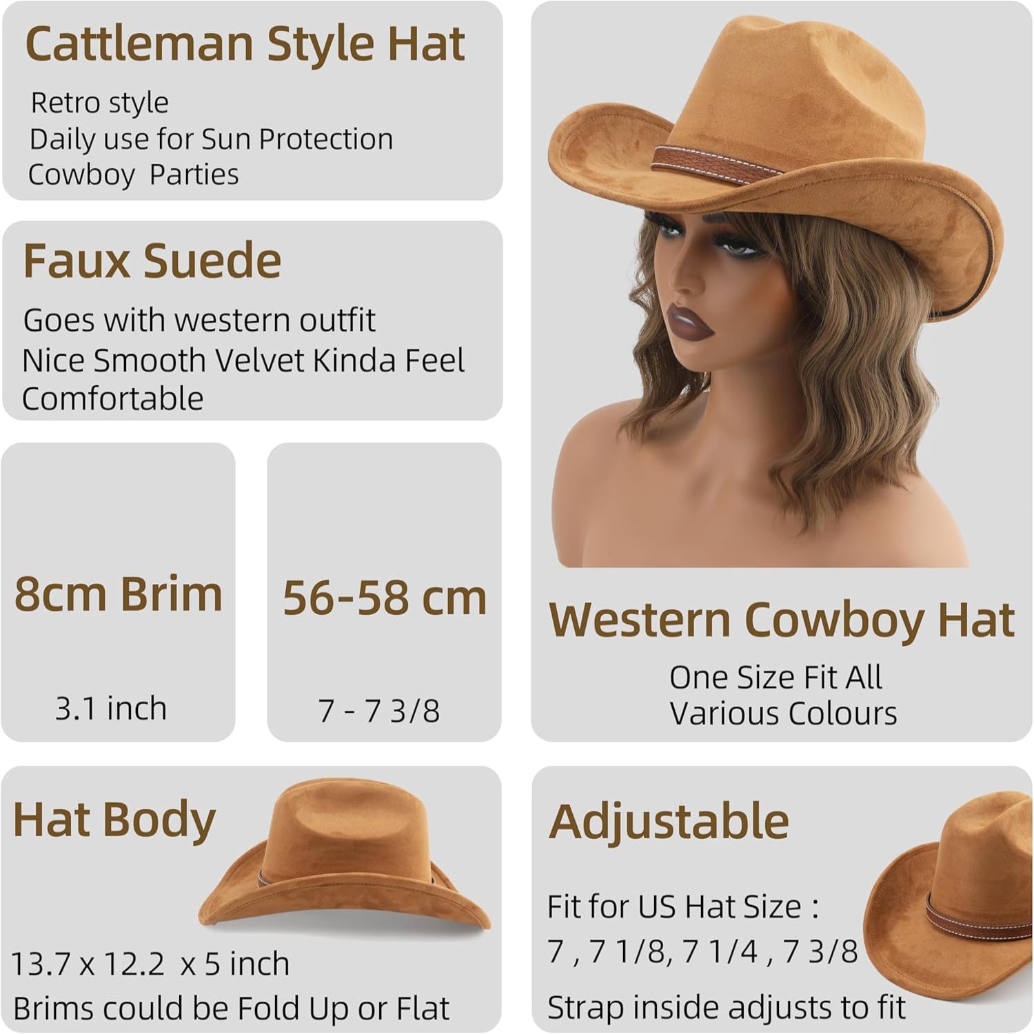 Melesh western cowboy hat with short wide brim, suitable for women and men, perfect for beach and cowgirl style.