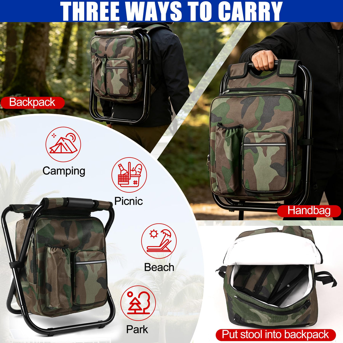 Folding Stool Backpack Insulated Cooler Bag Collapsible - Kikerike Official Imagery - 8