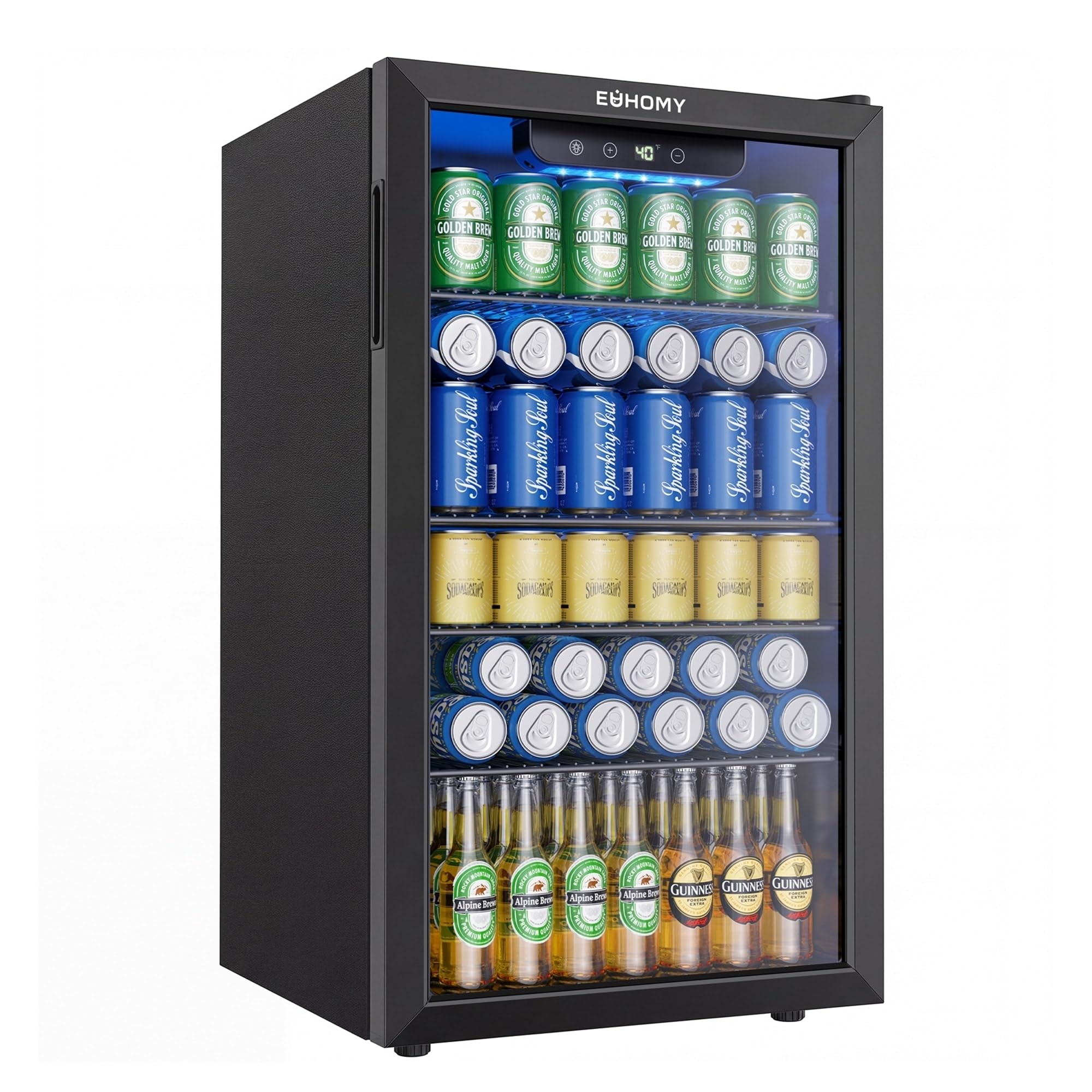 EUHOMY 130 Can Mini Fridge, Beverage Refrigerator with Glass Door, Black - EUHOMY Official Product View 1