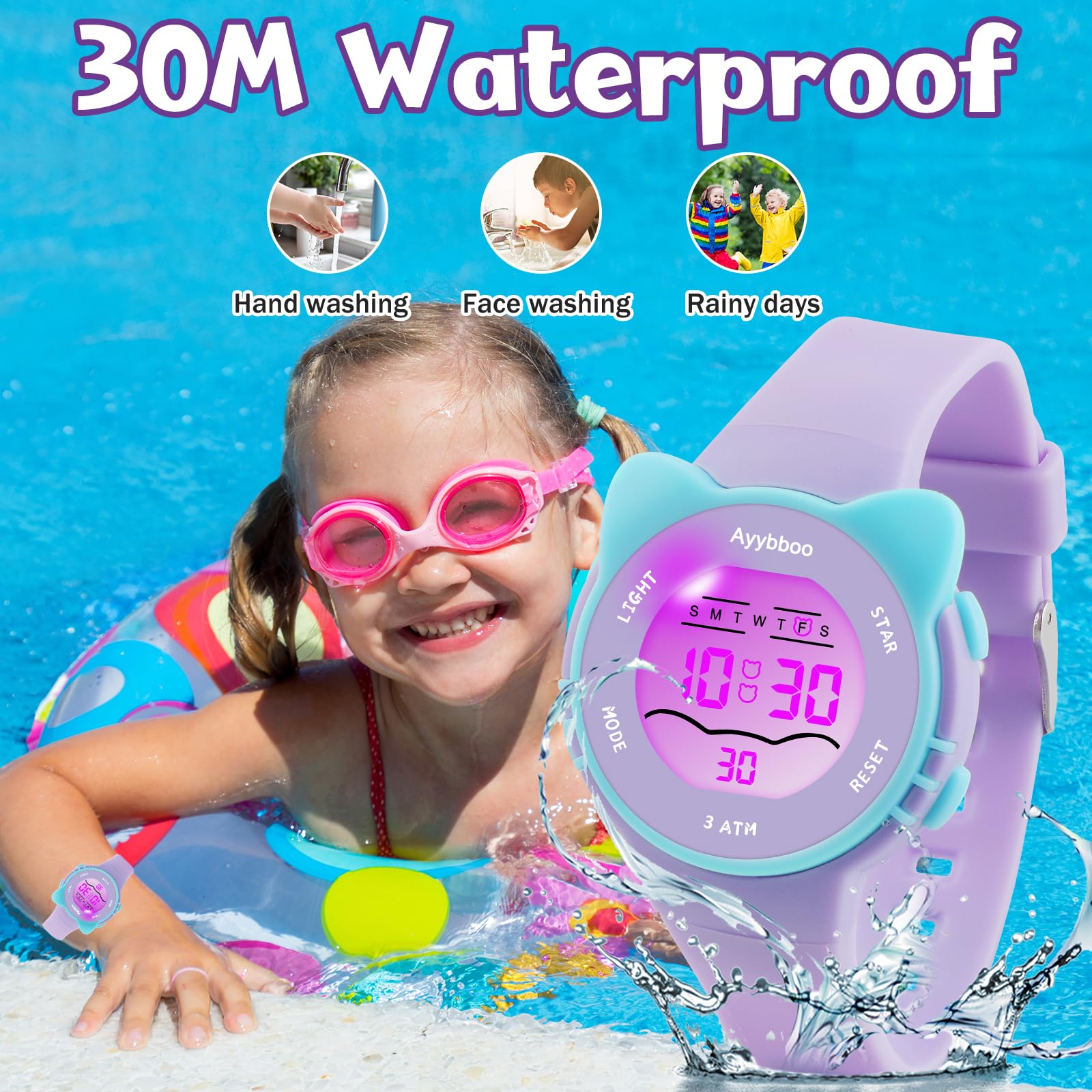 Ayybboo Kids Waterproof Watch 7 Color Light Alarm - View 3
