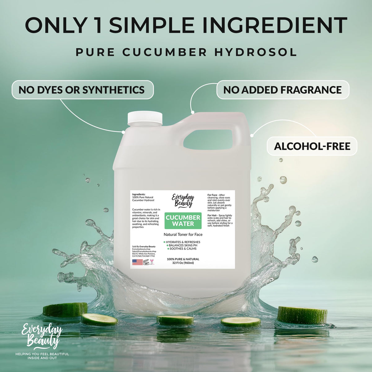 Cucumber Hydrosol Bulk - Everyday Beauty Helping You Feel Beautiful Inside And Out Official Imagery - 3